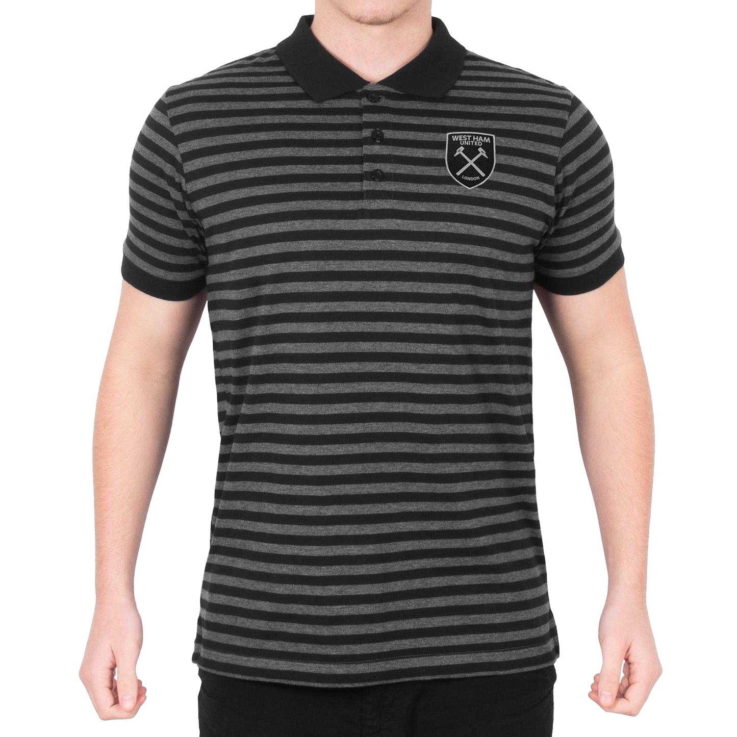 Black-Grey - Side - West Ham United FC Mens Contrast Striped Polo Shirt