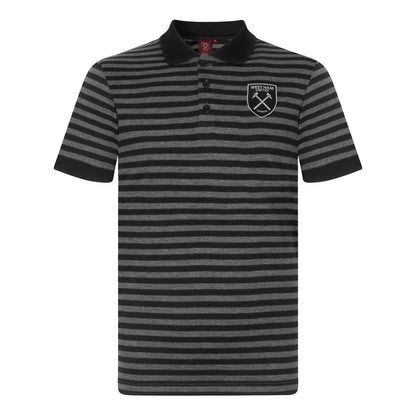 Black-Grey - Front - West Ham United FC Mens Contrast Striped Polo Shirt