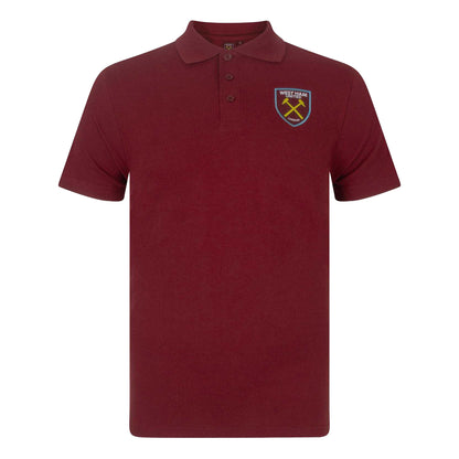 Claret - Front - West Ham United FC Mens Crest Polo Shirt