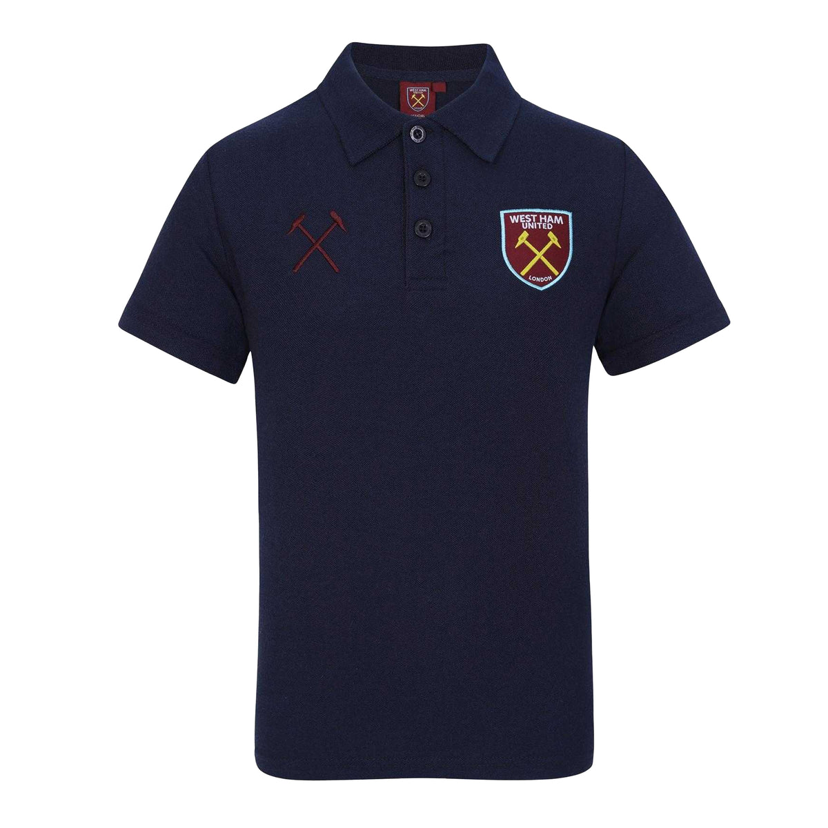 Navy - Front - West Ham United FC Mens Crest Polo Shirt