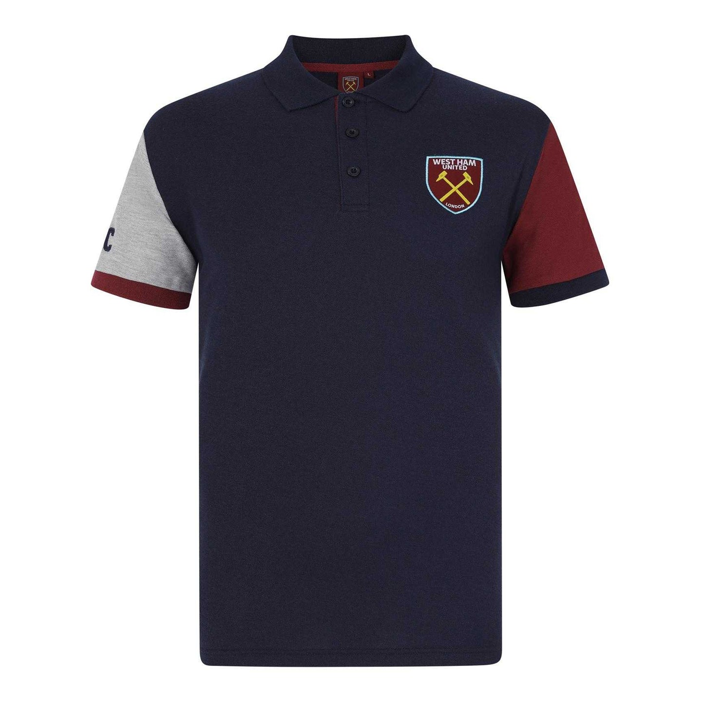 Navy - Front - West Ham United FC Mens Contrast Sleeves Polo Shirt