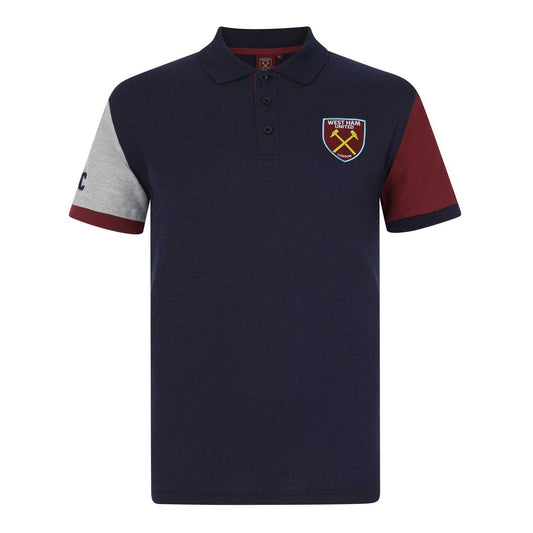 Navy - Front - West Ham United FC Mens Contrast Sleeves Polo Shirt