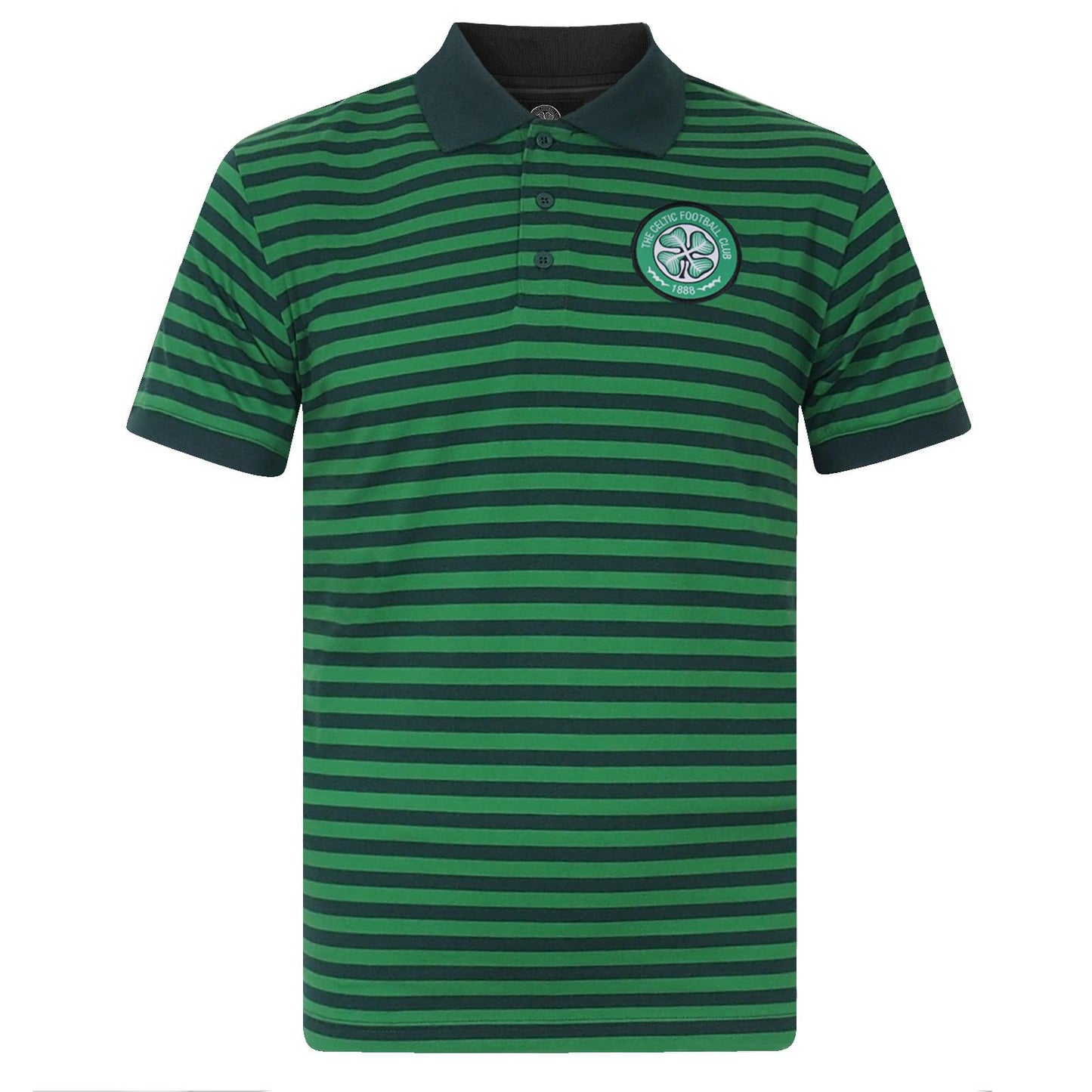 Green - Front - Celtic FC Mens Contrast Striped Polo Shirt