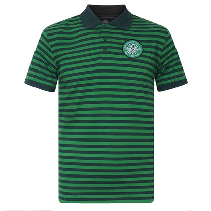 Green - Front - Celtic FC Mens Contrast Striped Polo Shirt