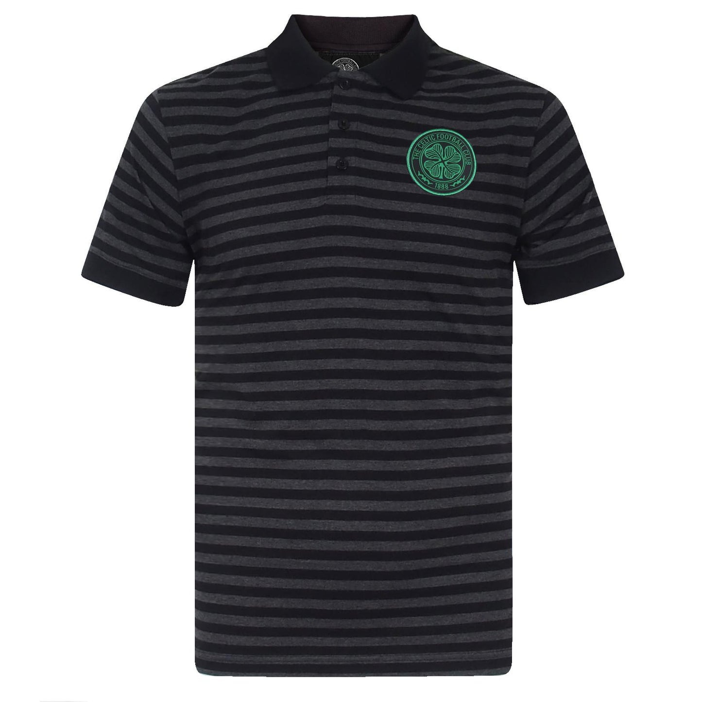 Black-Grey - Front - Celtic FC Mens Contrast Striped Polo Shirt