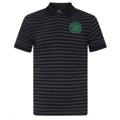 Black-Grey - Front - Celtic FC Mens Contrast Striped Polo Shirt