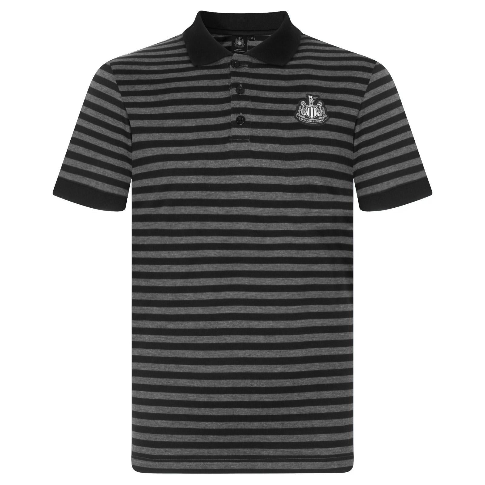 Black-Grey - Back - Newcastle United FC Mens Contrast Striped Polo Shirt