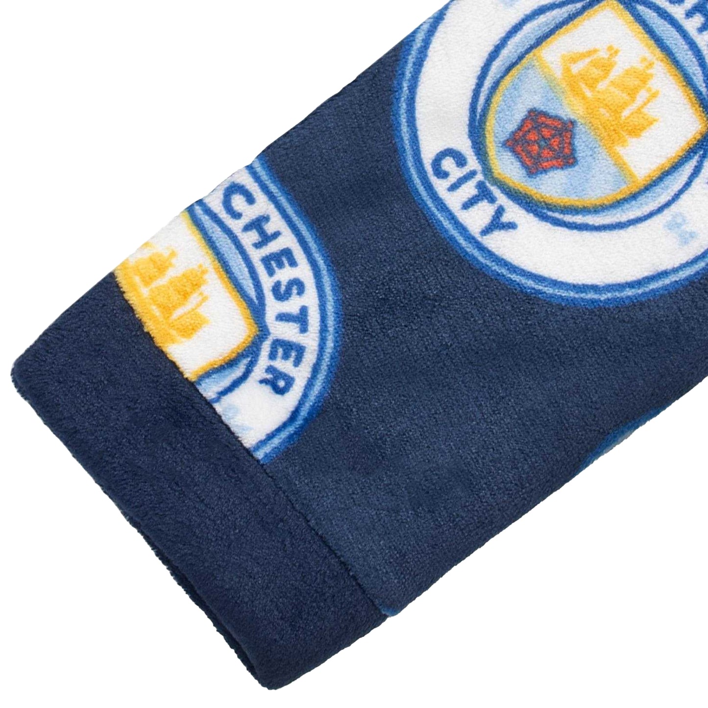 Navy - Side - Manchester City FC Boys Crest Fleece All-Over Print Dressing Gown