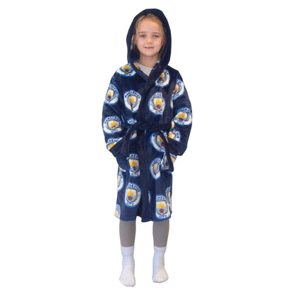 Navy - Lifestyle - Manchester City FC Boys Crest Fleece All-Over Print Dressing Gown