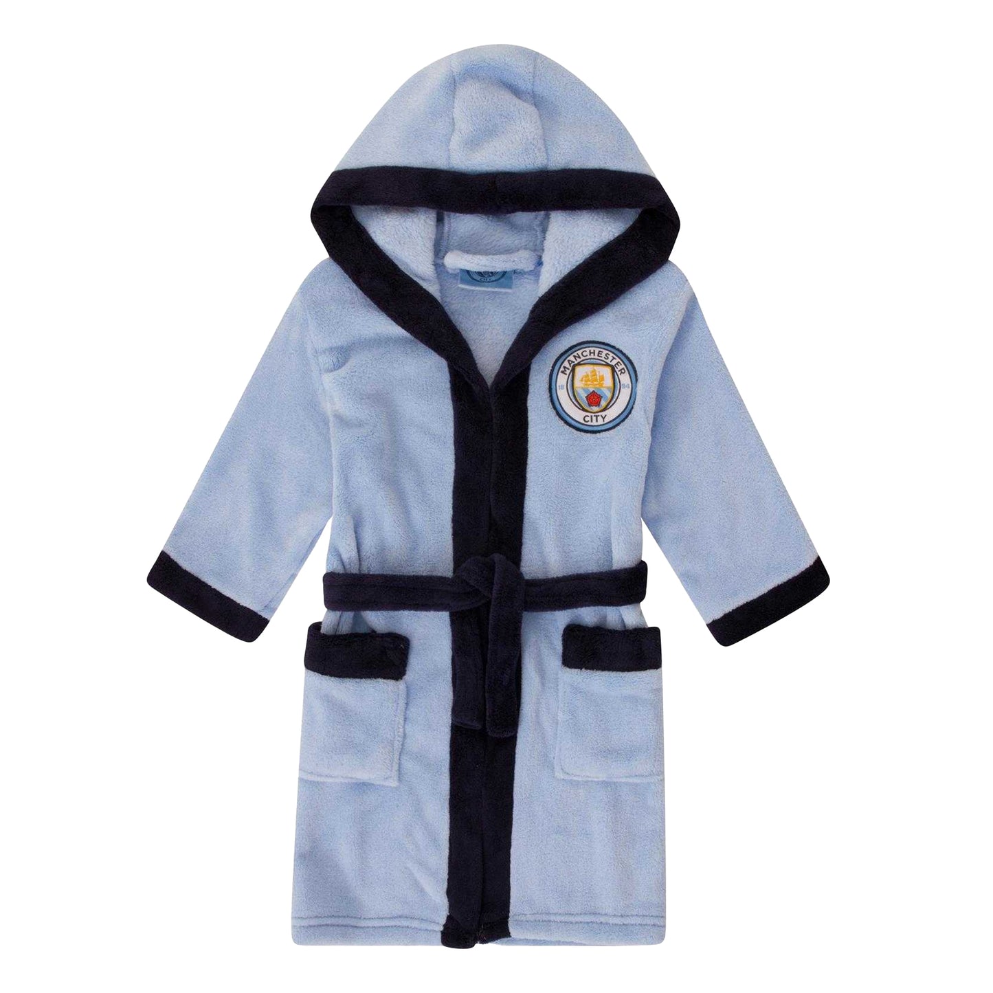 Sky Blue - Front - Manchester United FC Boys Crest Fleece Dressing Gown