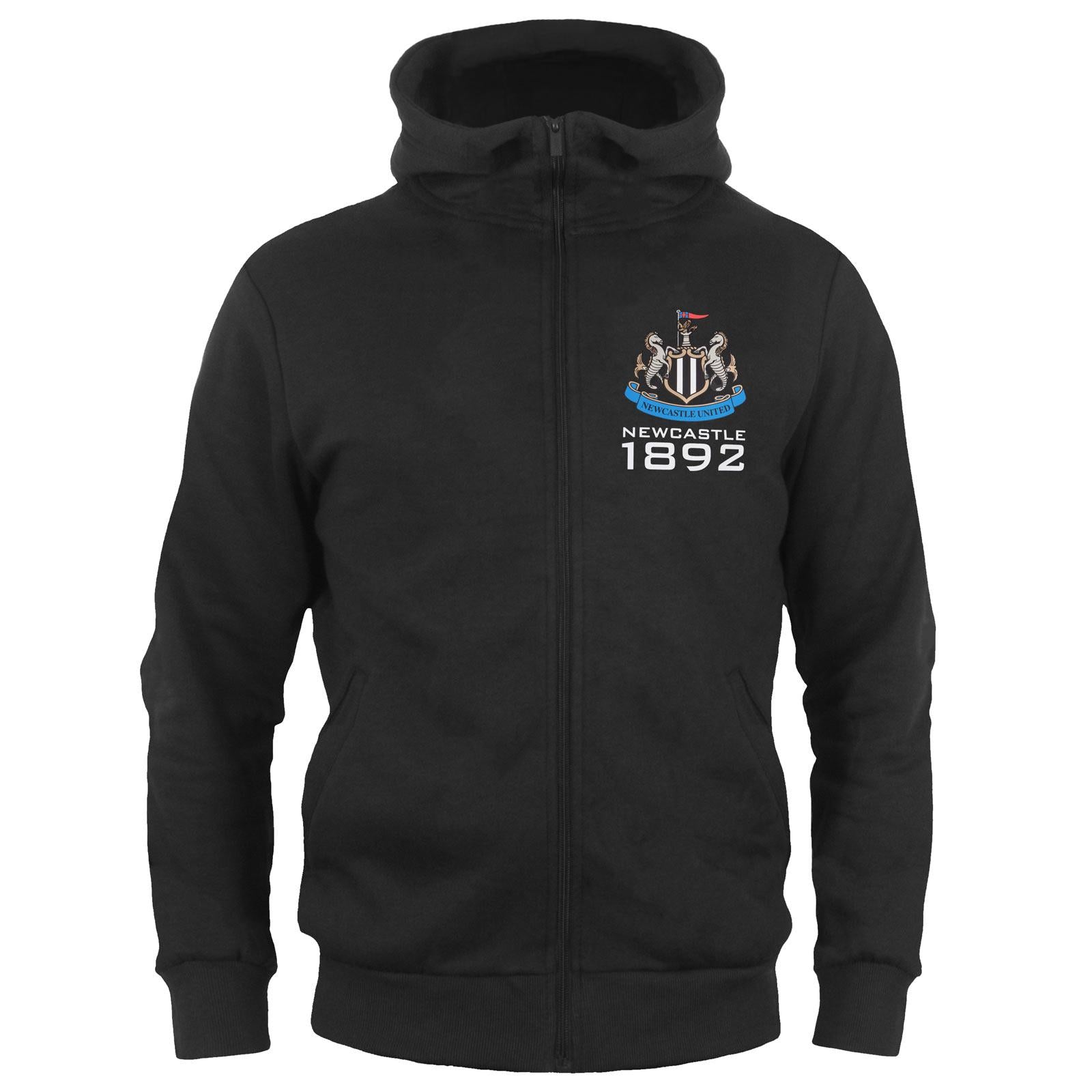 Black - Front - Newcastle United FC Boys Fleece Full Zip Hoodie