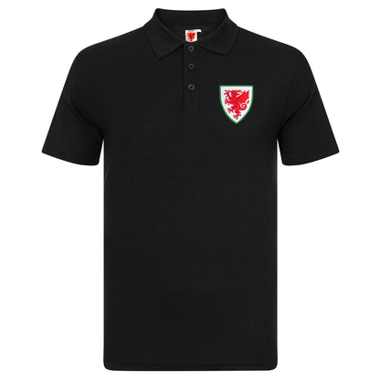 Black - Front - Wales Cymru Mens Crest Polo Shirt