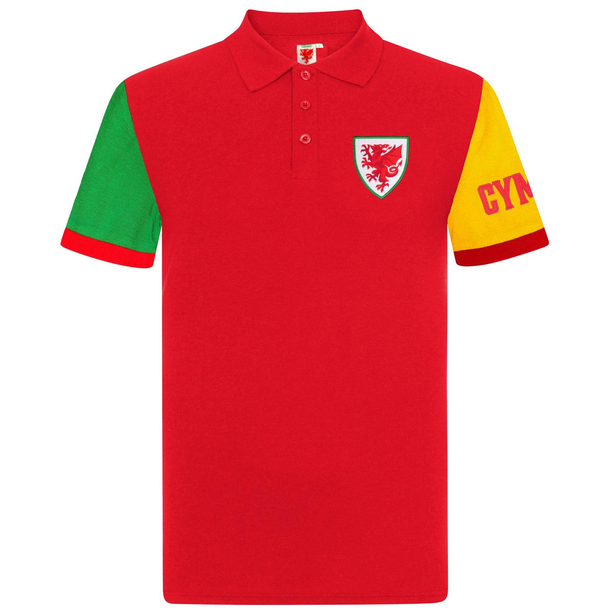 Red - Front - Wales Cymru Mens Contrast Sleeves Polo Shirt