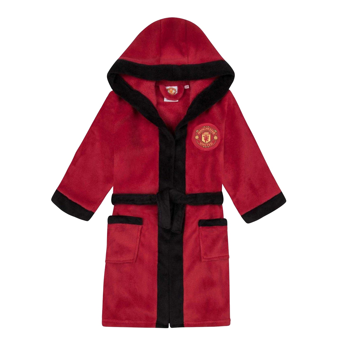 Red - Front - Manchester United FC Boys Crest Fleece Dressing Gown