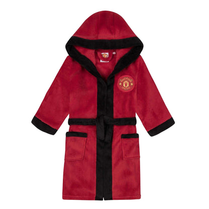 Red - Front - Manchester United FC Boys Crest Fleece Dressing Gown