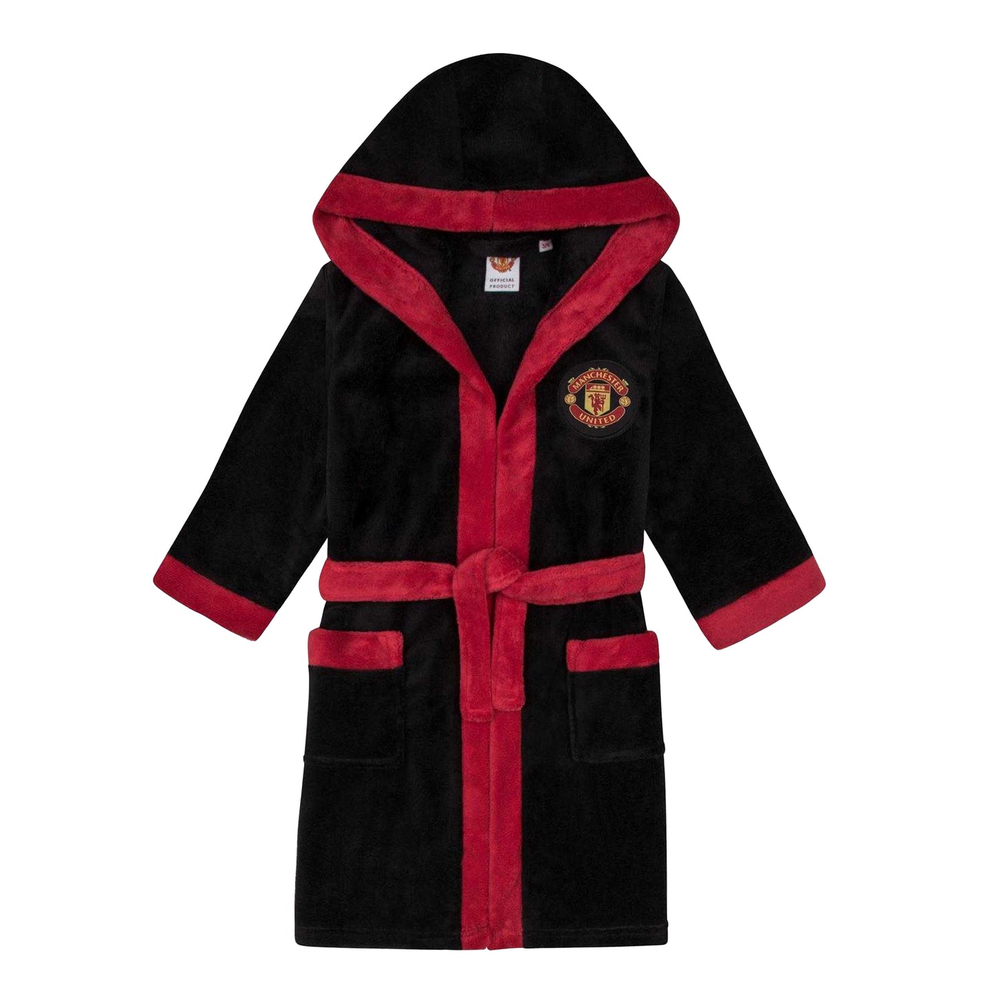 Black - Front - Manchester United FC Boys Crest Fleece Dressing Gown