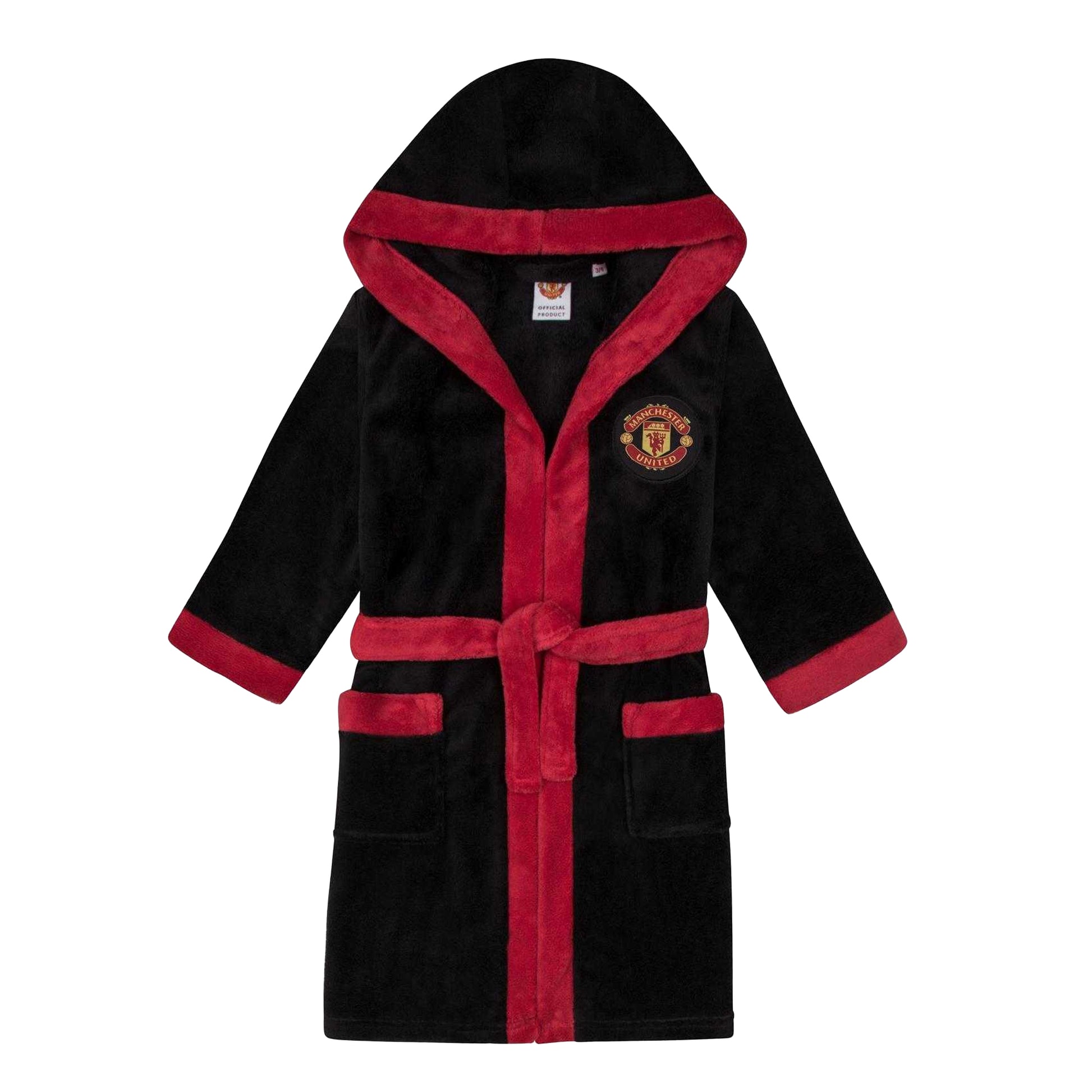 Black - Front - Manchester United FC Boys Crest Fleece Dressing Gown