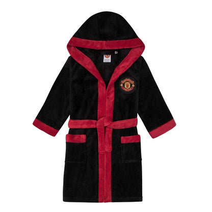 Black - Front - Manchester United FC Boys Crest Fleece Dressing Gown