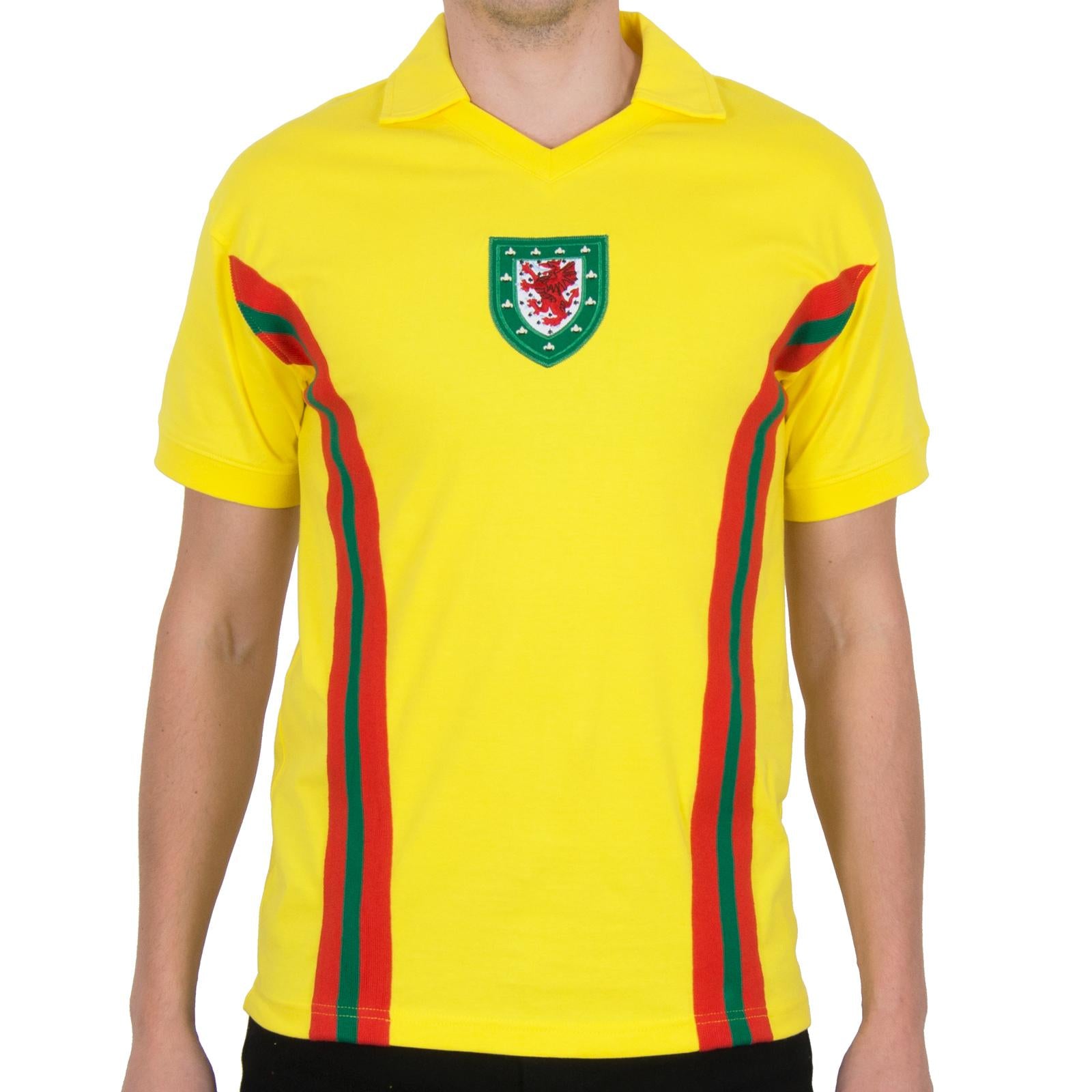 Yellow - Back - FA Wales Mens 1976 John Toshack Retro Away Shirt
