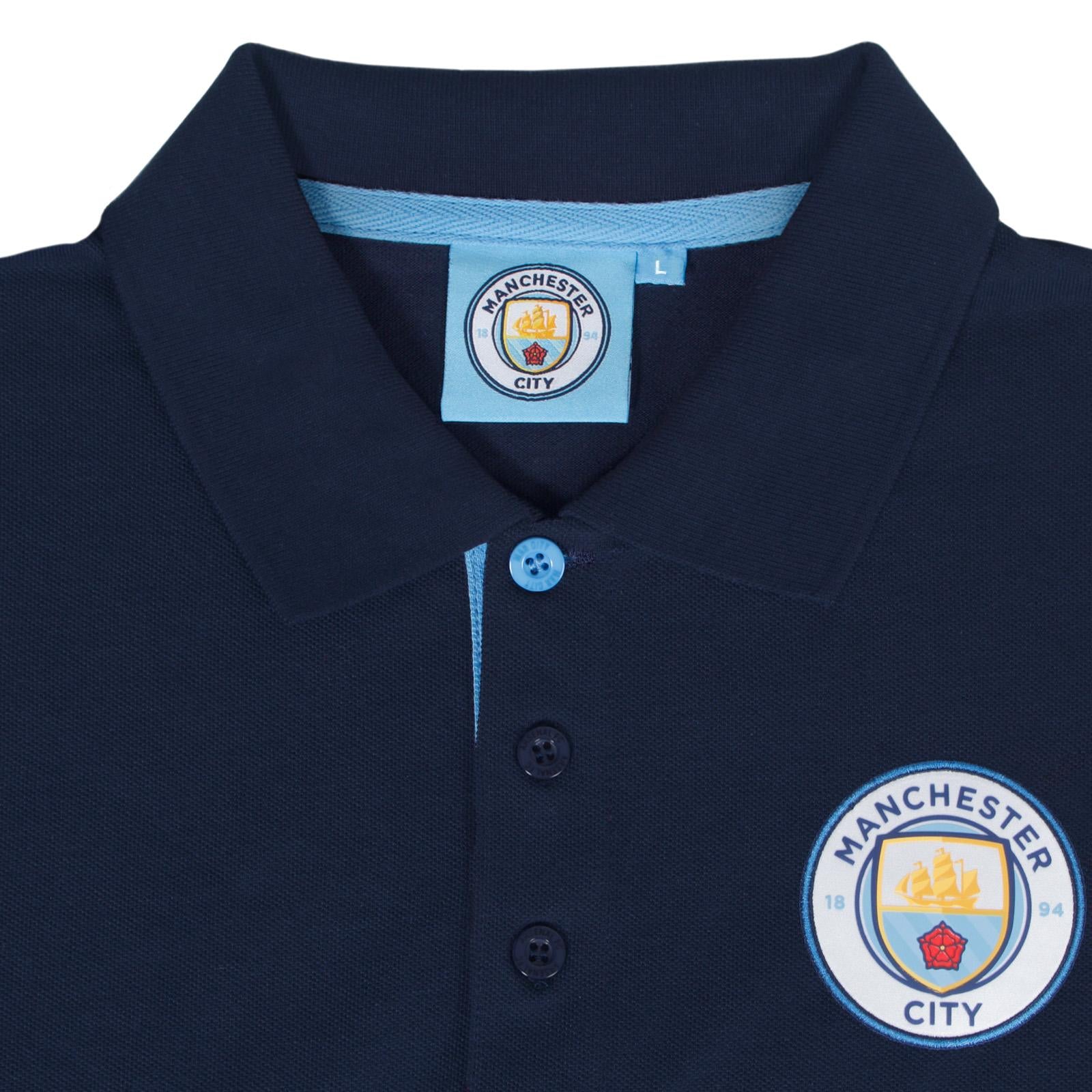 Navy - Side - Manchester City FC Boys Contrast Sleeves Polo Shirt
