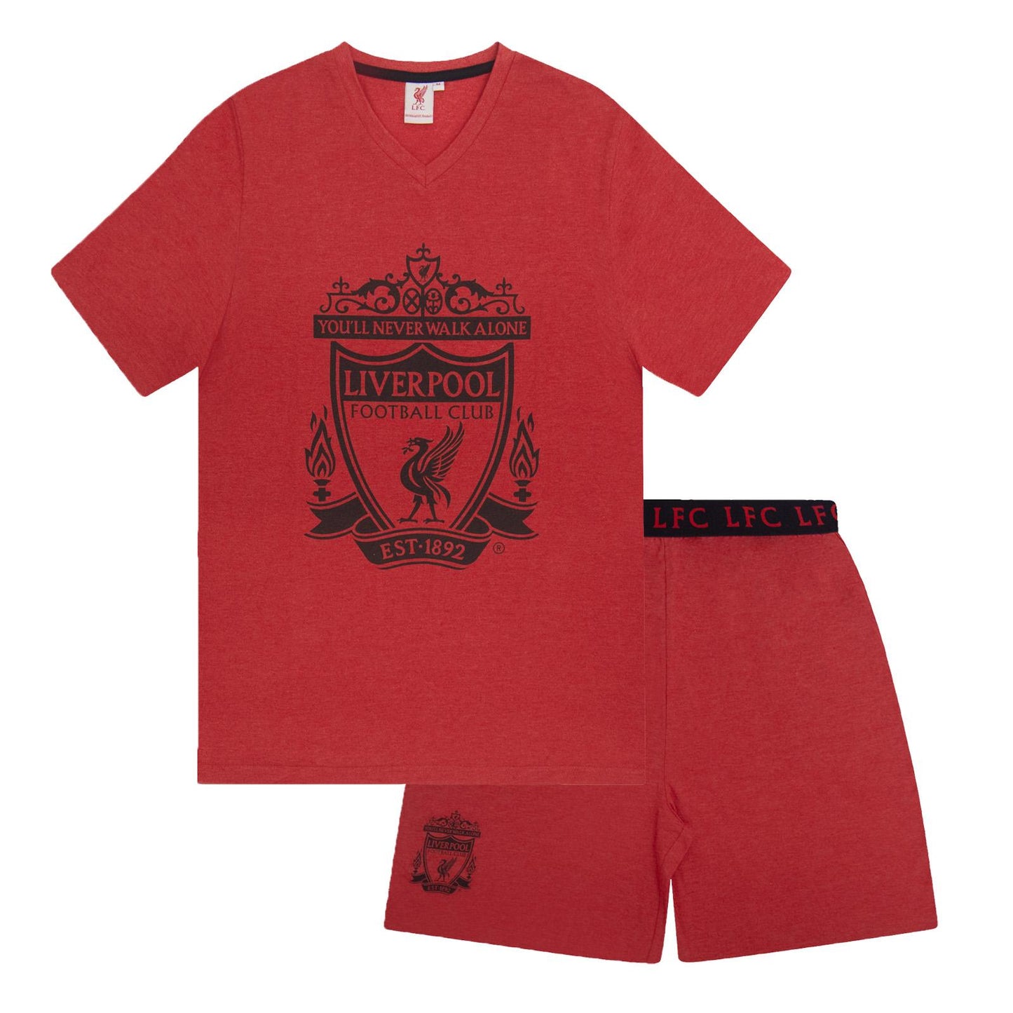 Red Marl - Front - Liverpool FC Mens Short Pyjama Set