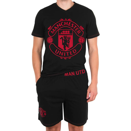 Black - Front - Manchester United FC Mens Crest Short Pyjama Set