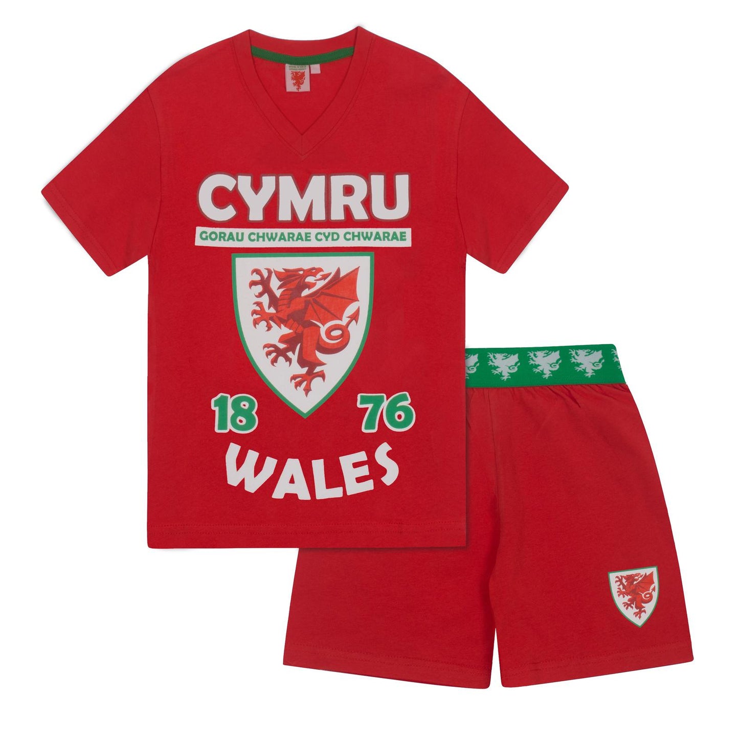 Red - Front - Wales Cymru Boys Short Pyjama Set