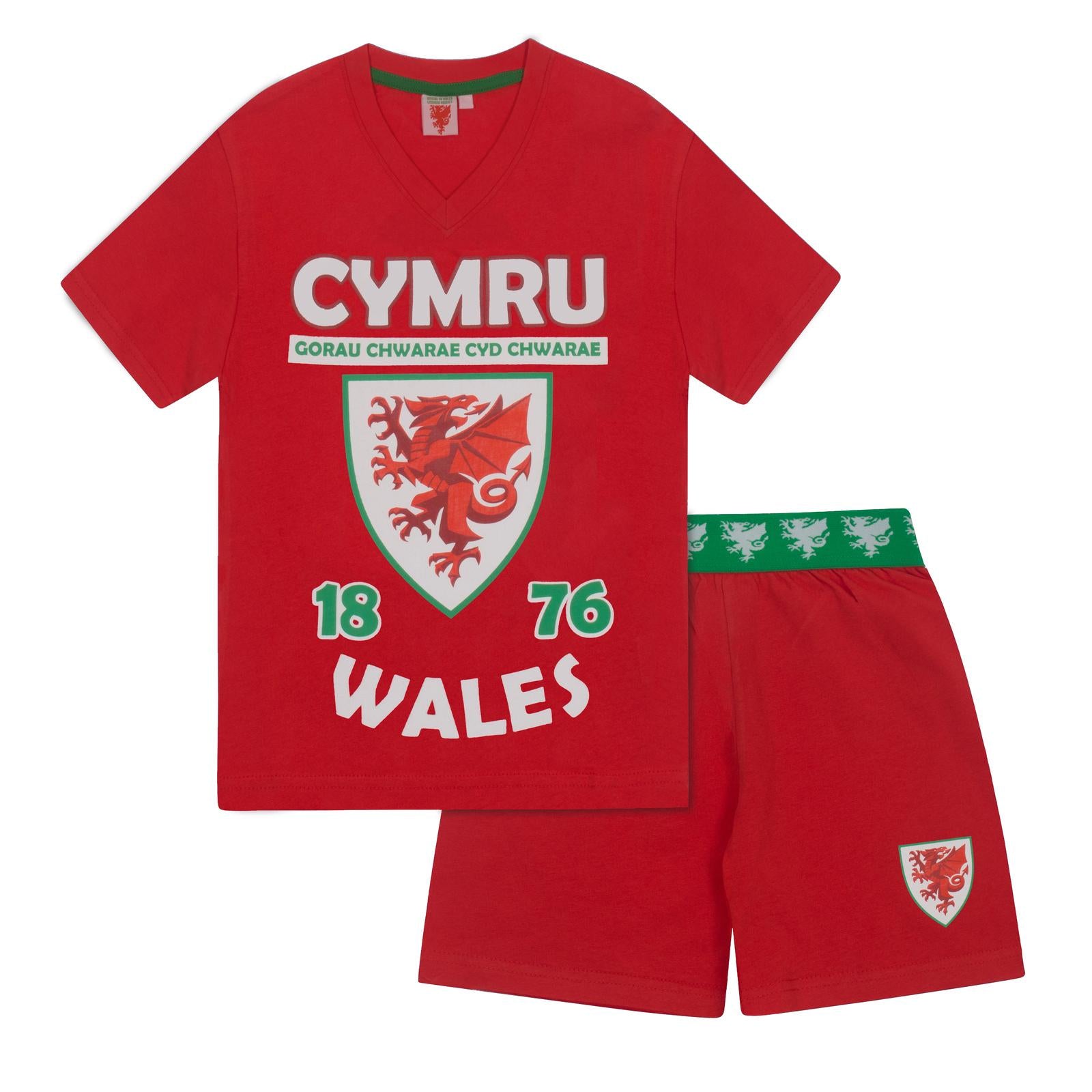 Red - Front - Wales Cymru Boys Short Pyjama Set
