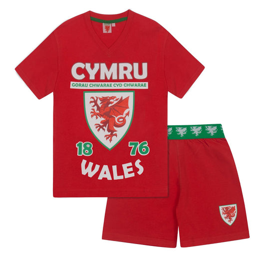 Red - Front - Wales Cymru Boys Short Pyjama Set