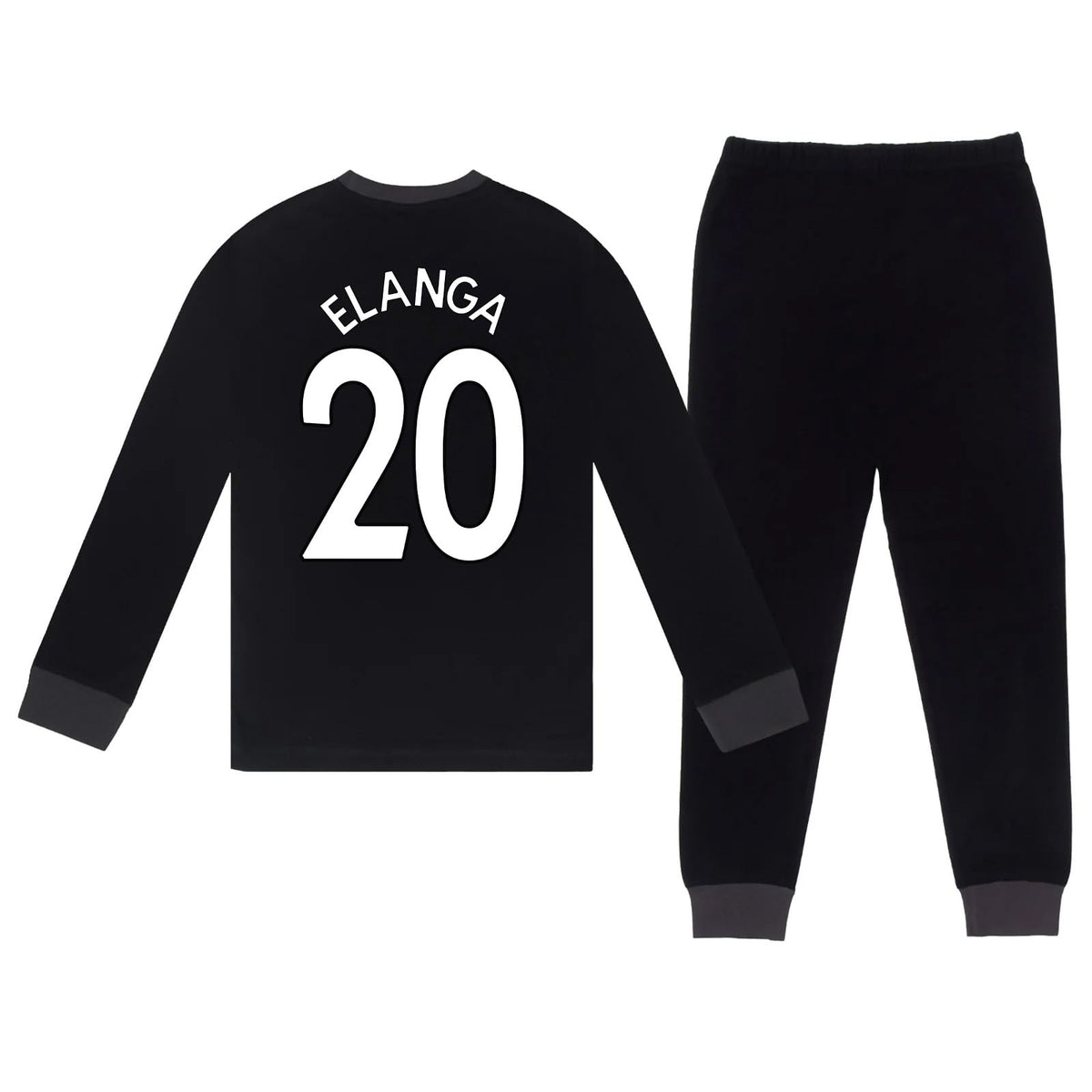 Black - Back - Newcastle United FC Boys Anthony Elanga 20 Long Pyjama Set
