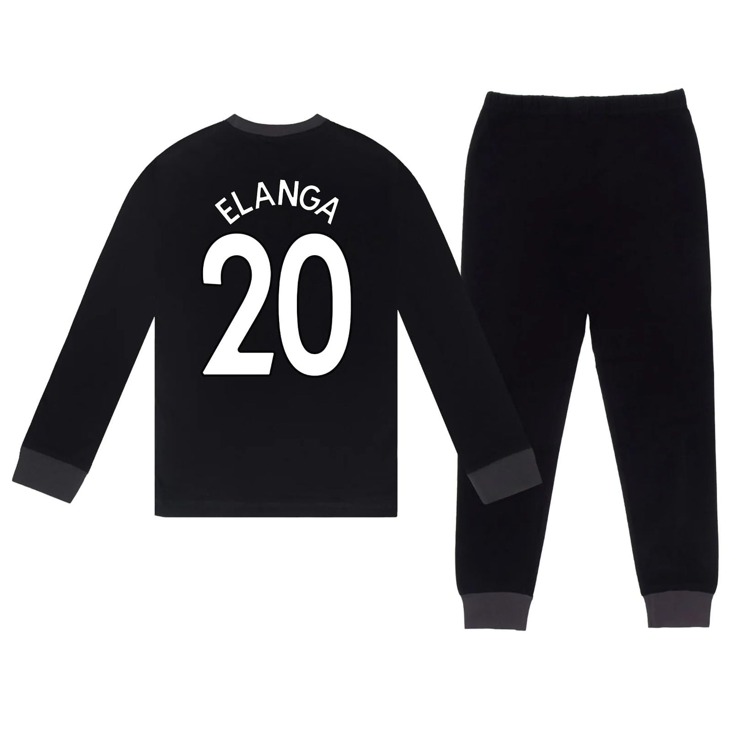 Black - Back - Newcastle United FC Boys Anthony Elanga 20 Long Pyjama Set
