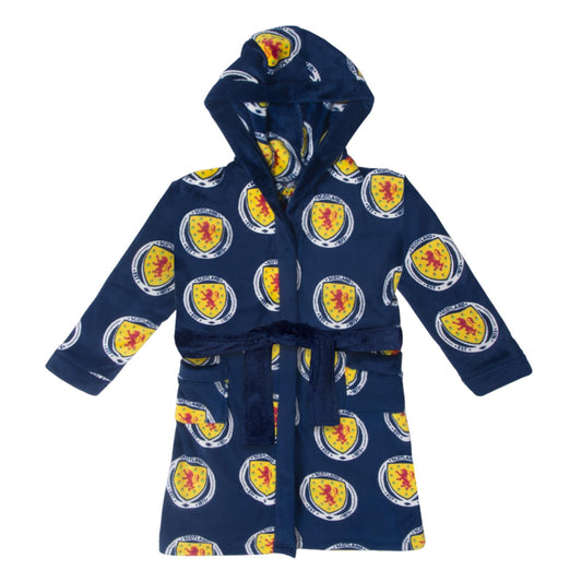 Navy - Front - Scotland Boys Crest Fleece Dressing Gown