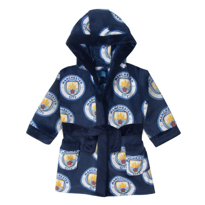 Navy - Front - Manchester City FC Baby Crest Fleece Dressing Gown