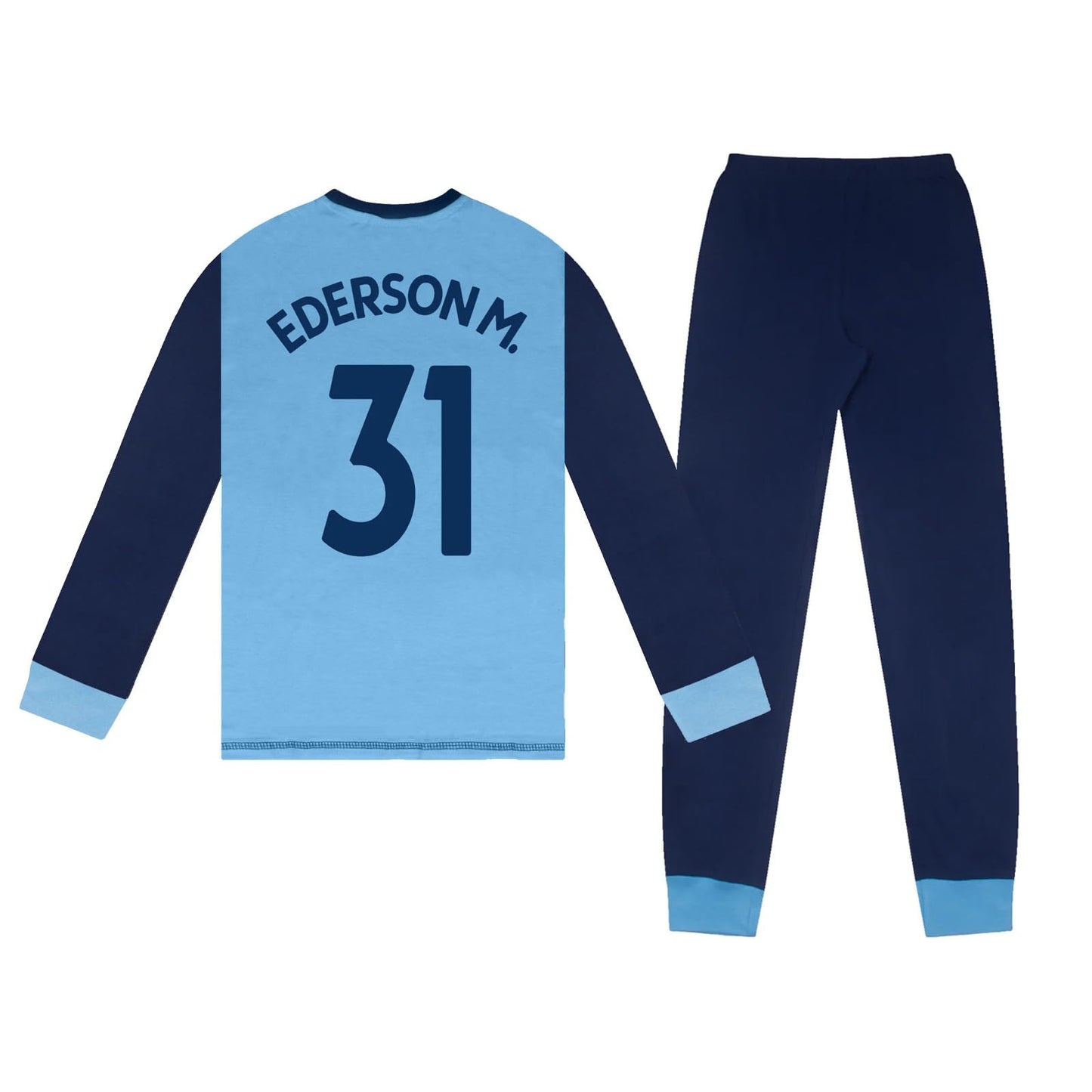 Sky Blue - Back - Manchester City FC Boys Ederson M. 31 Long Pyjama Set