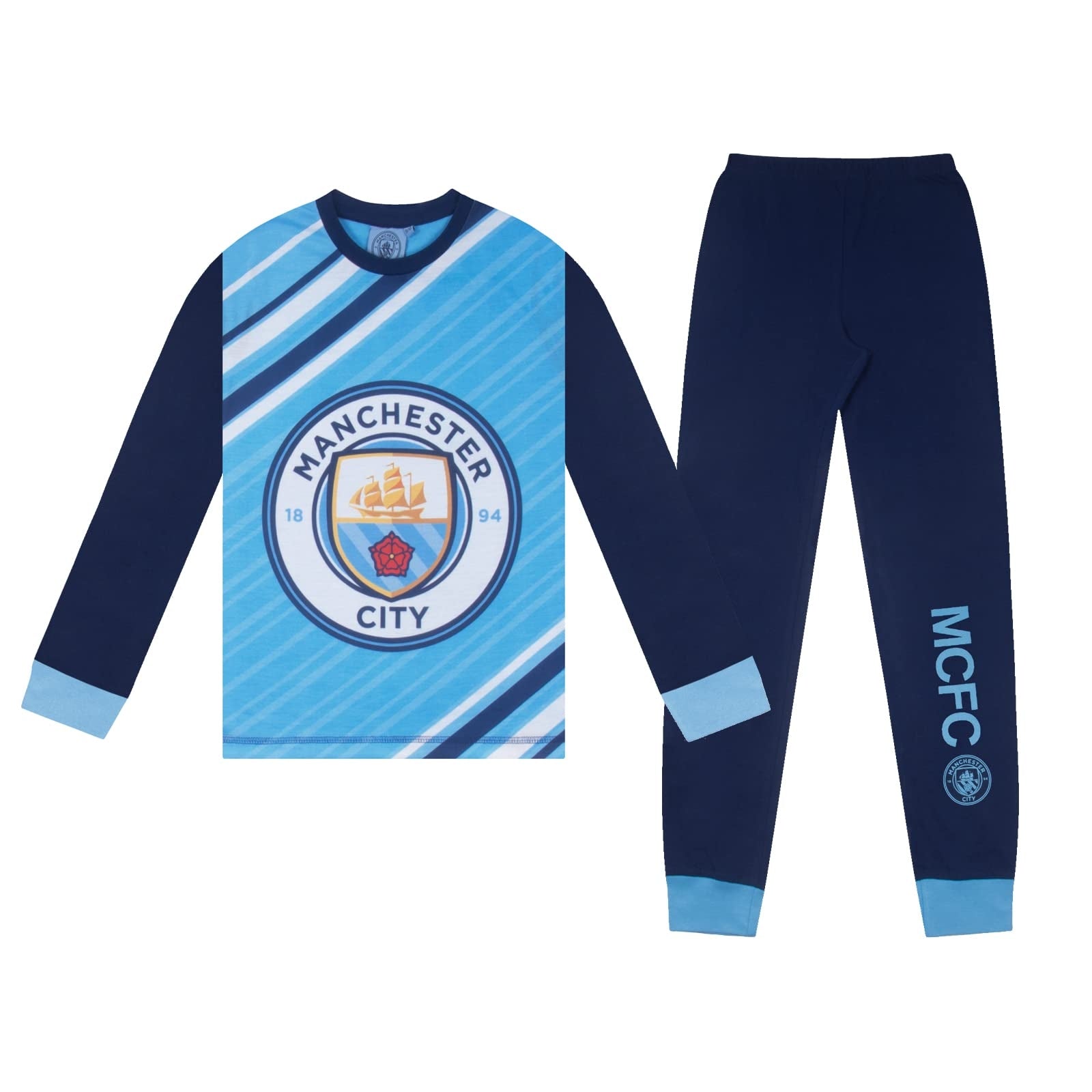 Sky Blue - Front - Manchester City FC Boys Ederson M. 31 Long Pyjama Set