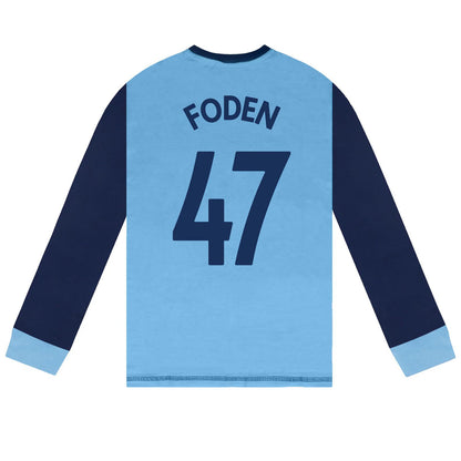 Sky Blue - Side - Manchester City FC Boys Phil Foden 47 Long Pyjama Set