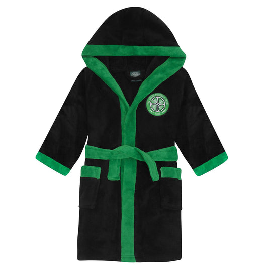 Black - Front - Celtic FC Boys Crest Fleece Dressing Gown