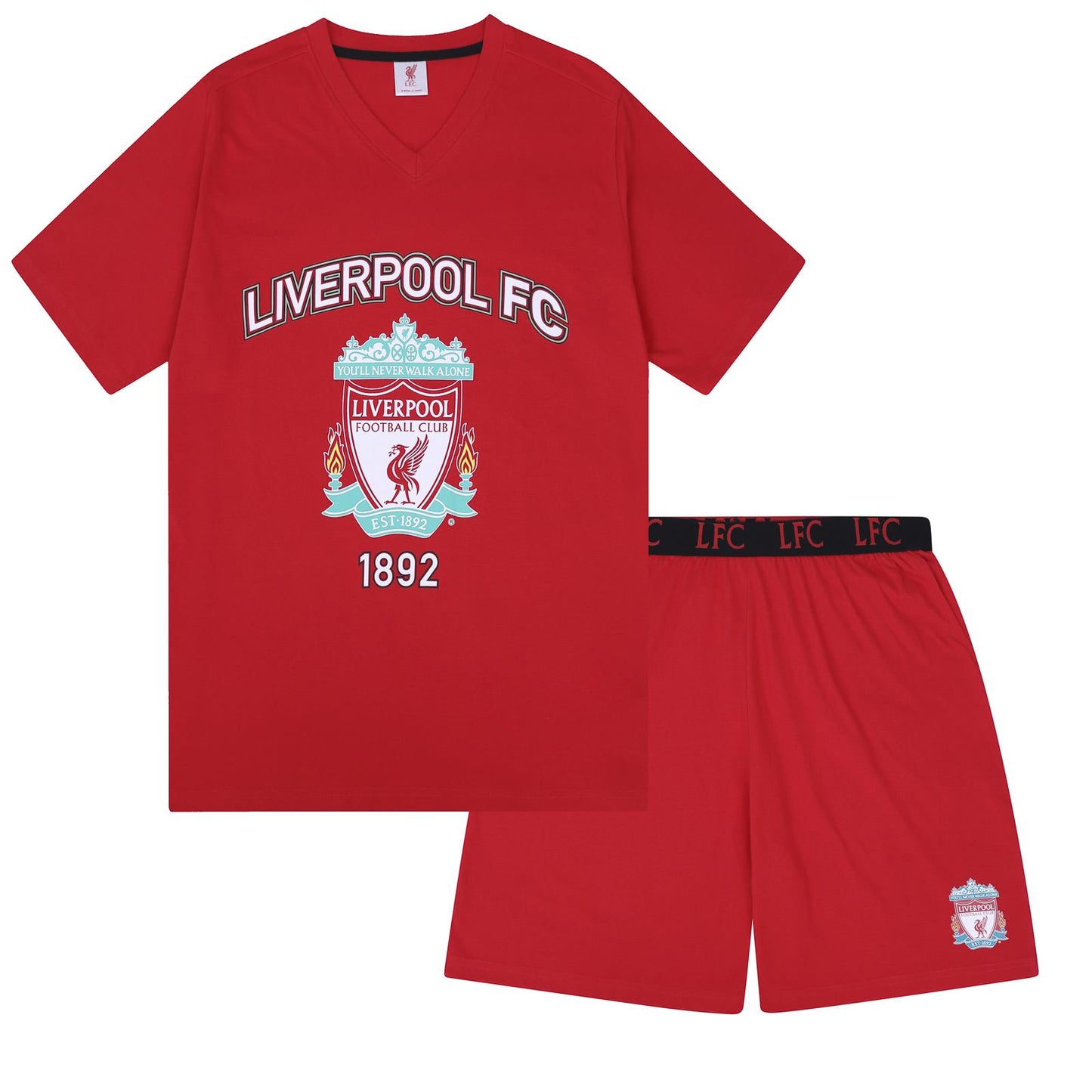 Red - Front - Liverpool FC Mens Short Pyjama Set