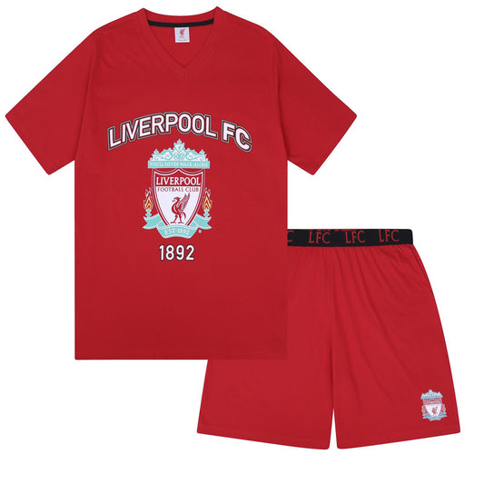 Red - Front - Liverpool FC Mens Short Pyjama Set