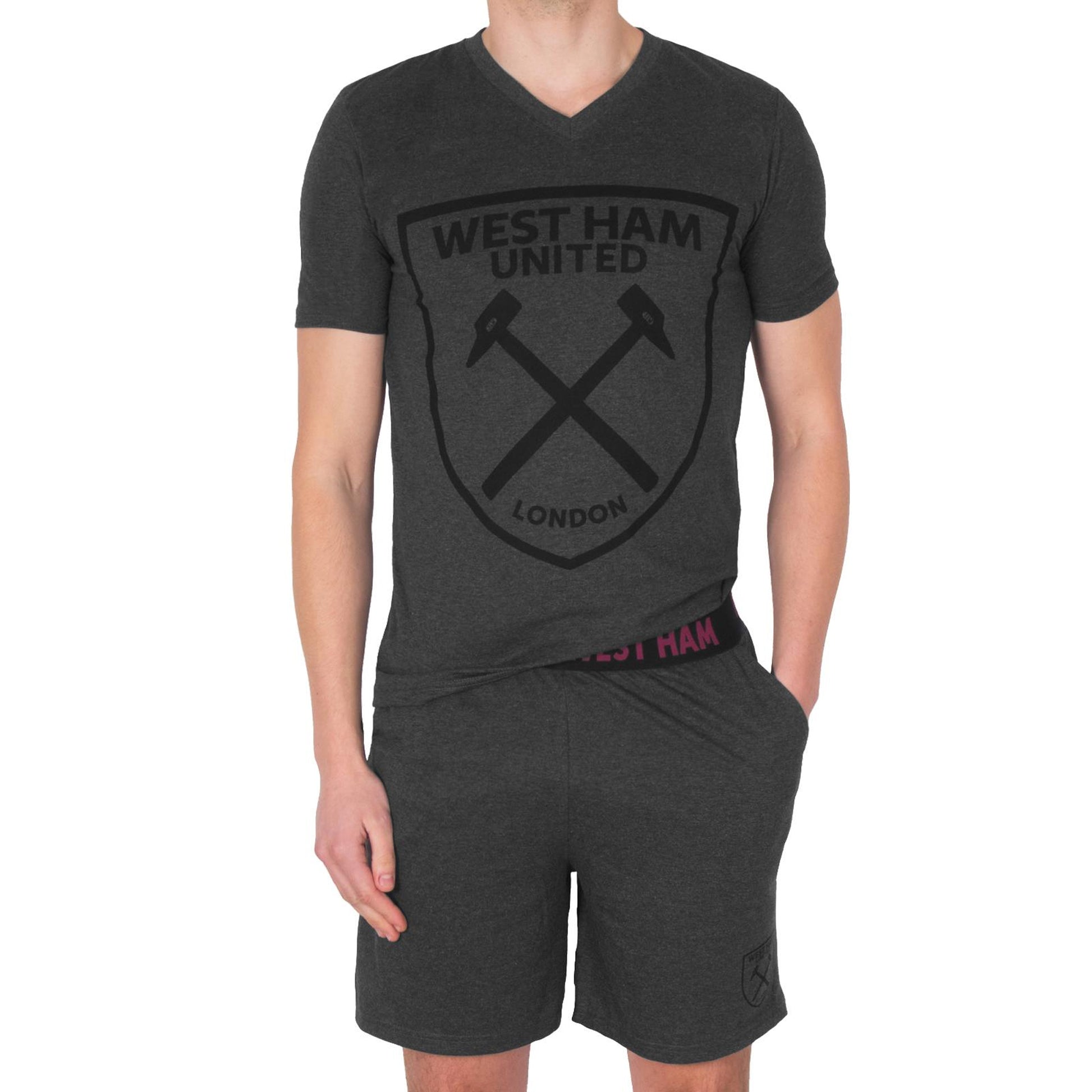 Grey - Pack Shot - West Ham United FC Mens Short Pyjama Set