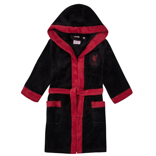 Black - Front - Liverpool FC Boys Crest Fleece Dressing Gown