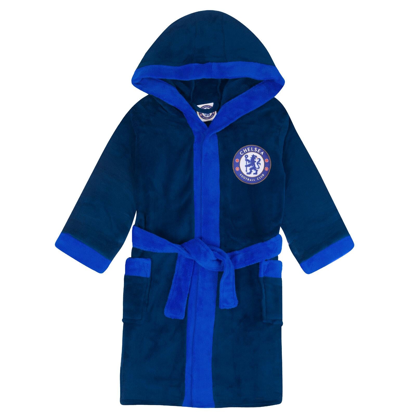 Navy Blue - Front - Chelsea FC Boys Crest Fleece Dressing Gown