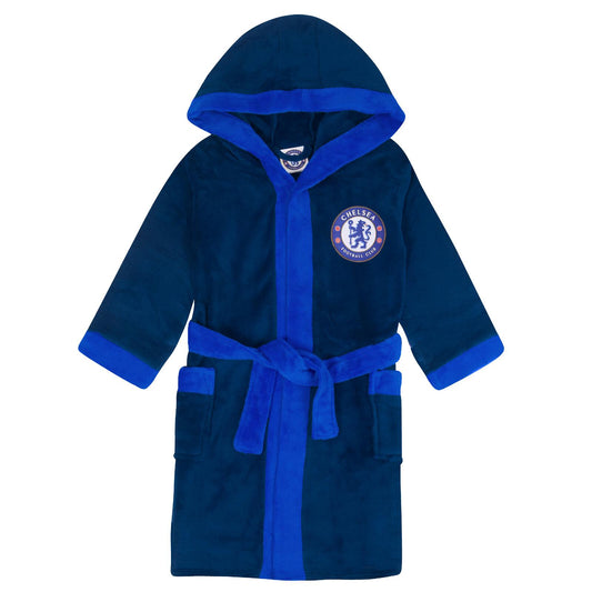 Navy Blue - Front - Chelsea FC Boys Crest Fleece Dressing Gown