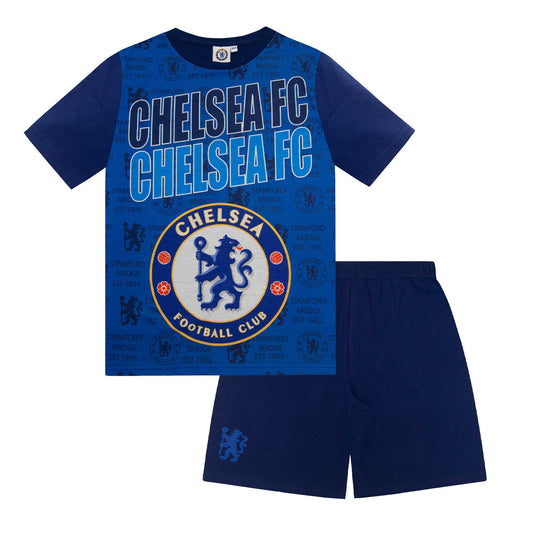 Blue - Front - Chelsea FC Boys Zola 25 Sublimation Short Pyjama Set