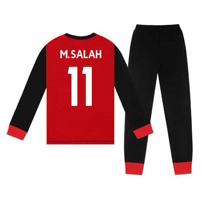 Red-Black - Back - Liverpool FC Boys M.Salah 11 Long-Sleeved Long Pyjama Set