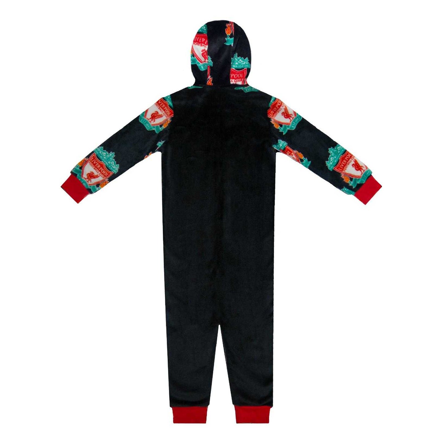 Black - Back - Liverpool FC Childrens-Kids Crest Fleece All-In-One Nightwear