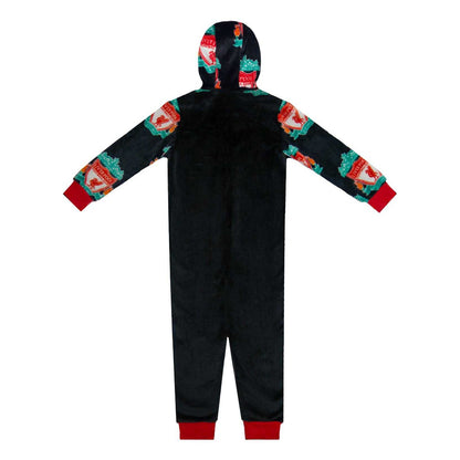 Black - Back - Liverpool FC Childrens-Kids Crest Fleece All-In-One Nightwear