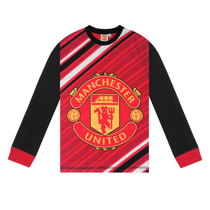Red-Black - Back - Manchester United FC Boys Crest Long Pyjama Set