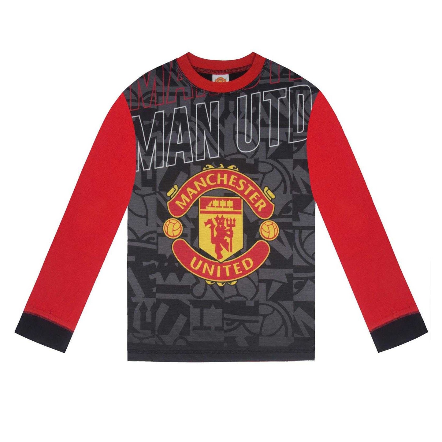 Black-Red - Back - Manchester United FC Boys Sublimated Long Pyjama Set