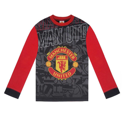 Black-Red - Back - Manchester United FC Boys Sublimated Long Pyjama Set